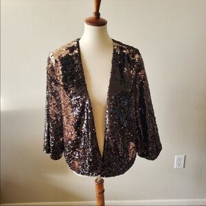 Torrid Womens Plus Size Black & Gold Two Tone Sequin  Drape Jacket 1X/2X